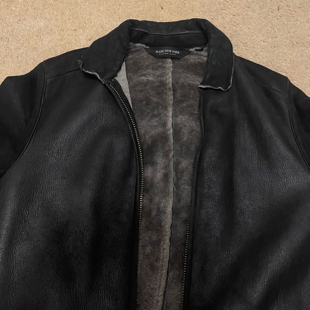 Marc New York by Andrew Marc Shearling winter zip up coat 3/4 length